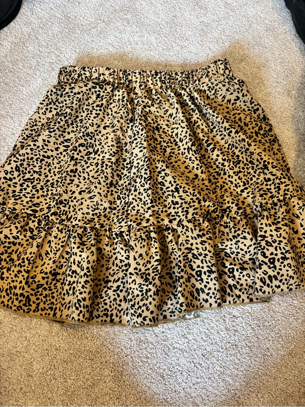 Leopard Print Ruffle Hem Skirt - Tan/Black